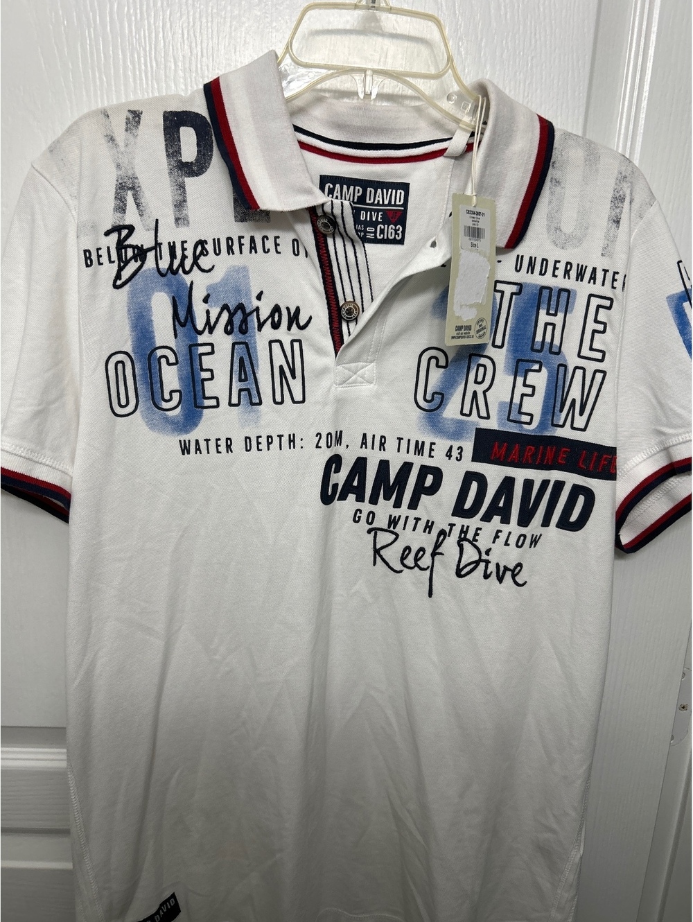 Camp David Ocean Dive White Polo Shirt Size L
